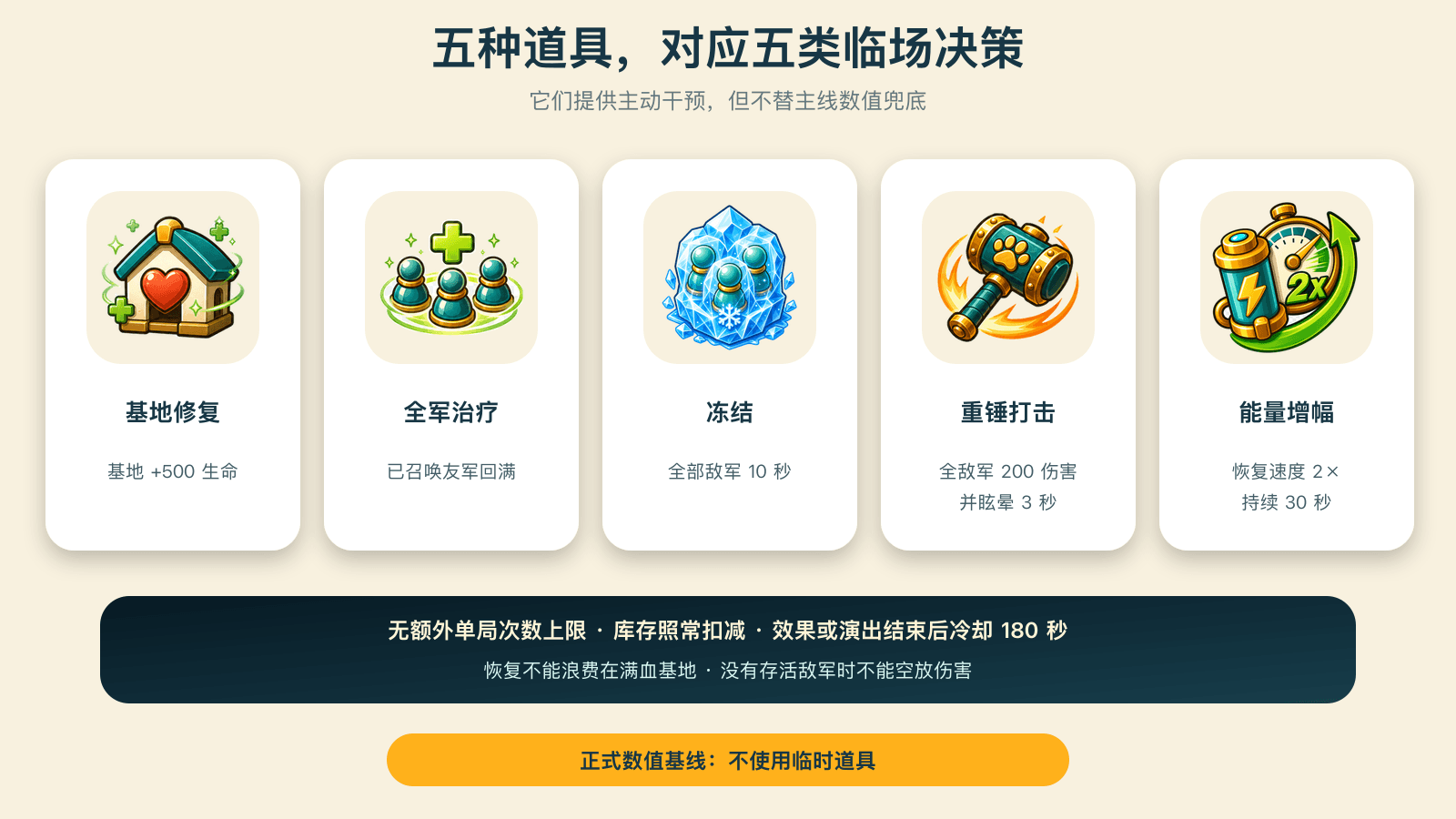五种战斗道具对应五类临场决策