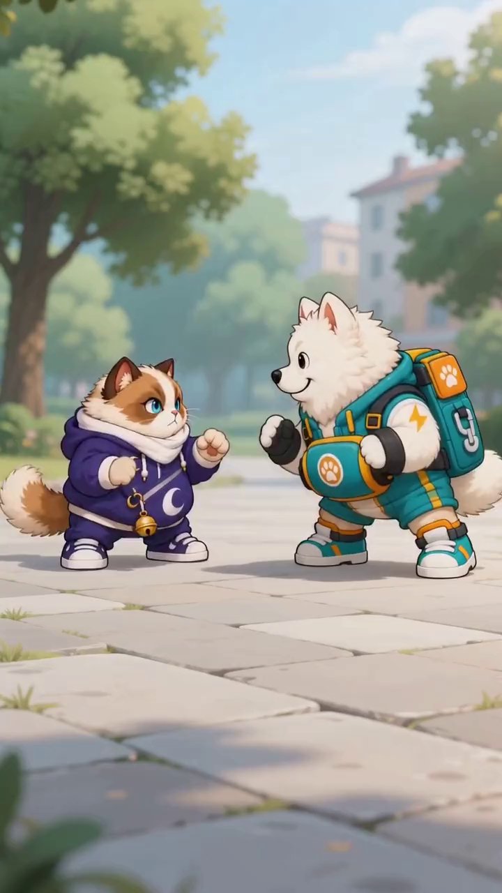 Kibble Street V2: a cat and a dog face off on the street